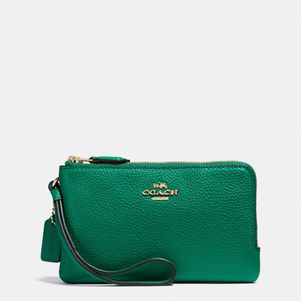 COACH®,Double Corner Zip Wristlet In Polished Pebble Leather,,Front View