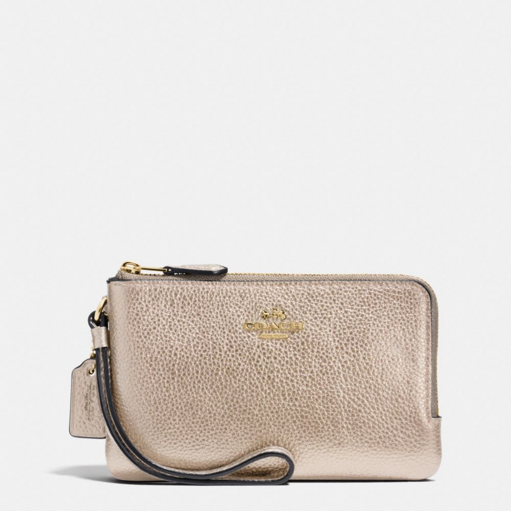 COACH®,Double Corner Zip Wristlet In Polished Pebble Leather,,Front View