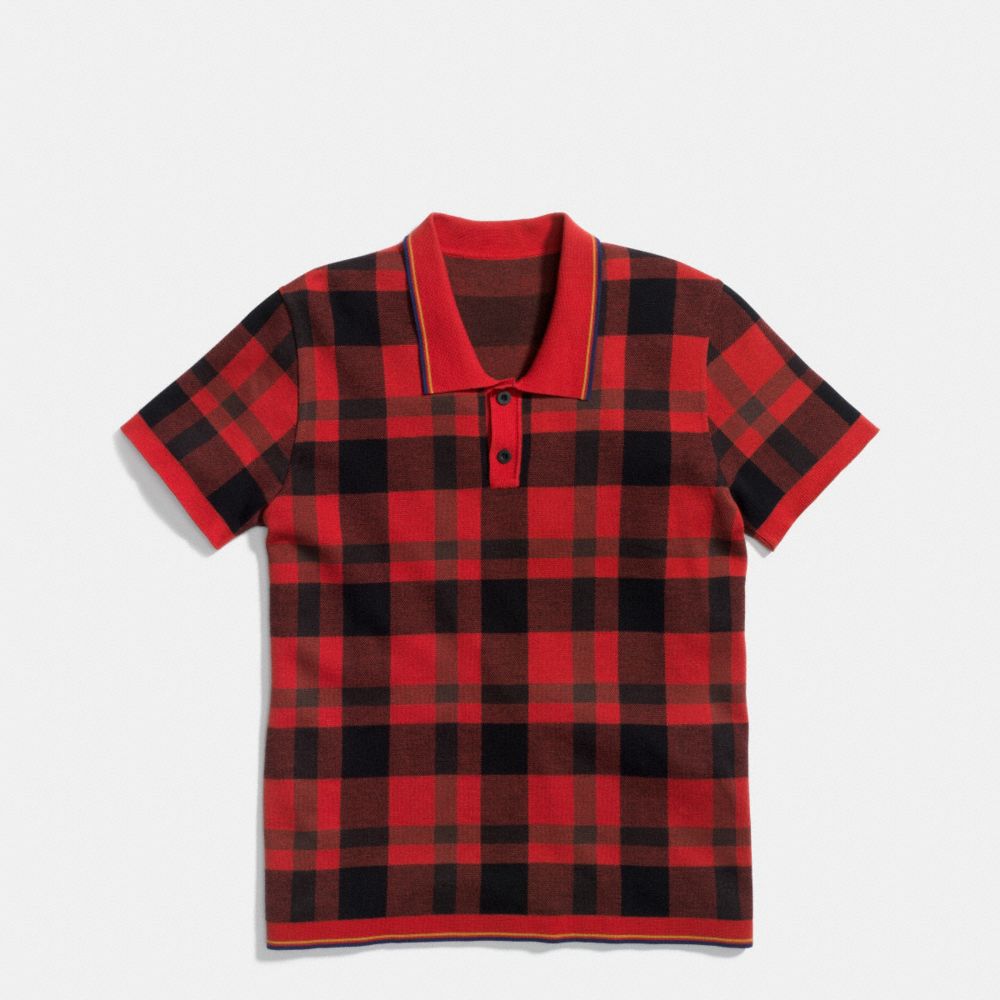 Plaid Henley Collar Polo