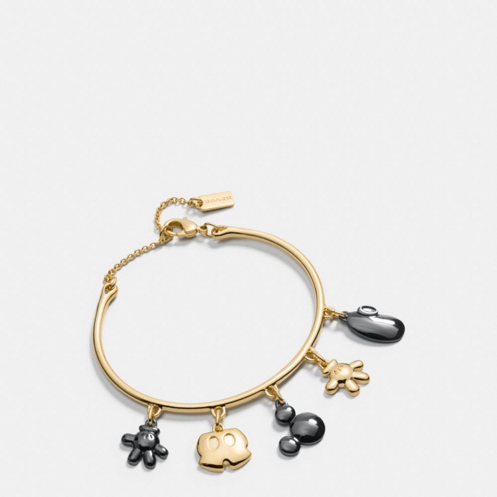 COACH®,MICKEY CHARM BRACELET,Plated Brass,GOLD/BLACK,Front View