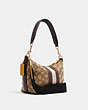 COACH®,DEMPSEY SHOULDER BAG IN SIGNATURE JACQUARD WITH STRIPE AND PATCH,cotton,Mini,Gold/Khaki/Mist Multi,Angle View