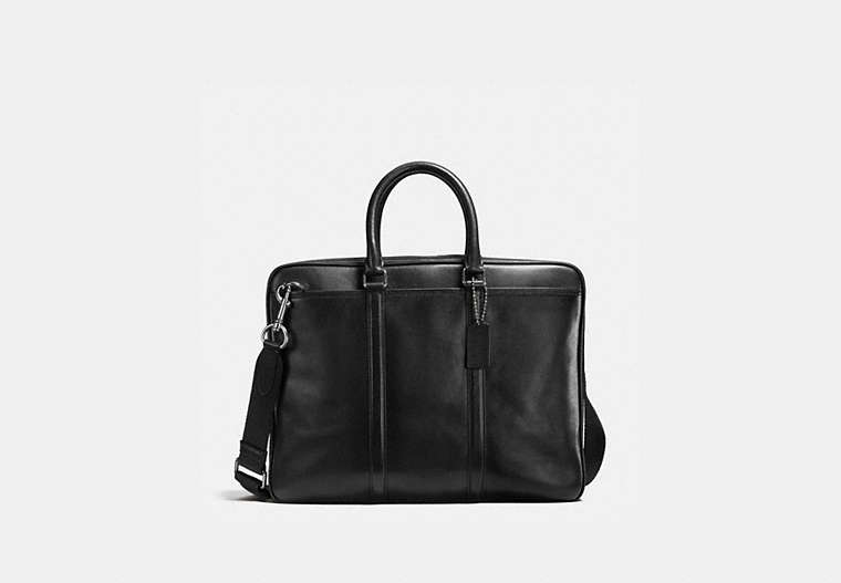 COACH®,METROPOLITAN SLIM BRIEF,Leather,Medium,Black Antique Nickel/Black,Front View