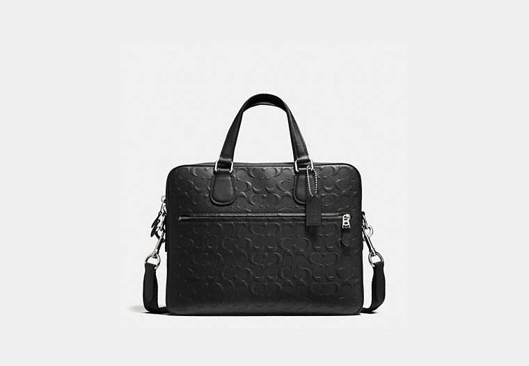 COACH®,HUDSON 5 BAG IN SIGNATURE LEATHER,Signature Crossgrain Leather,Medium,Silver/Black,Front View