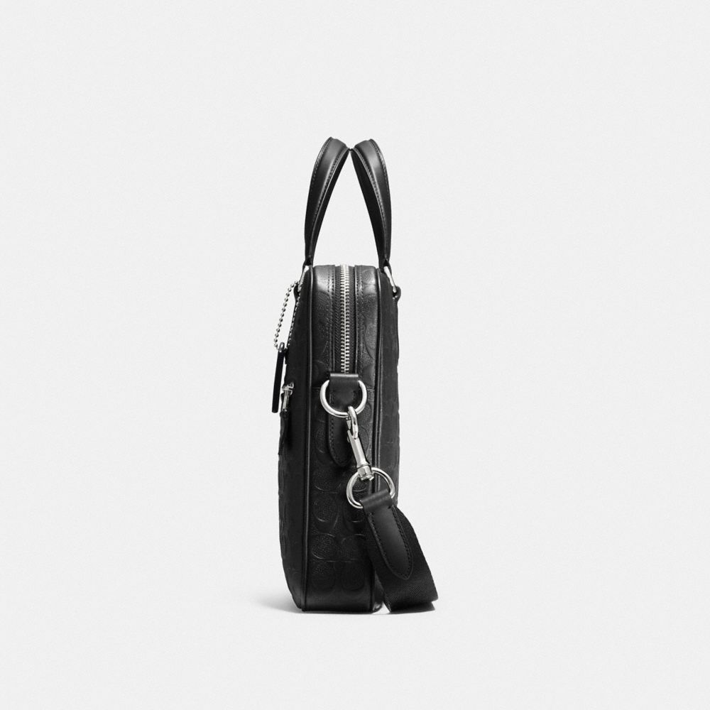 COACH®,HUDSON 5 BAG IN SIGNATURE LEATHER,Signature Crossgrain Leather,Medium,Silver/Black,Angle View
