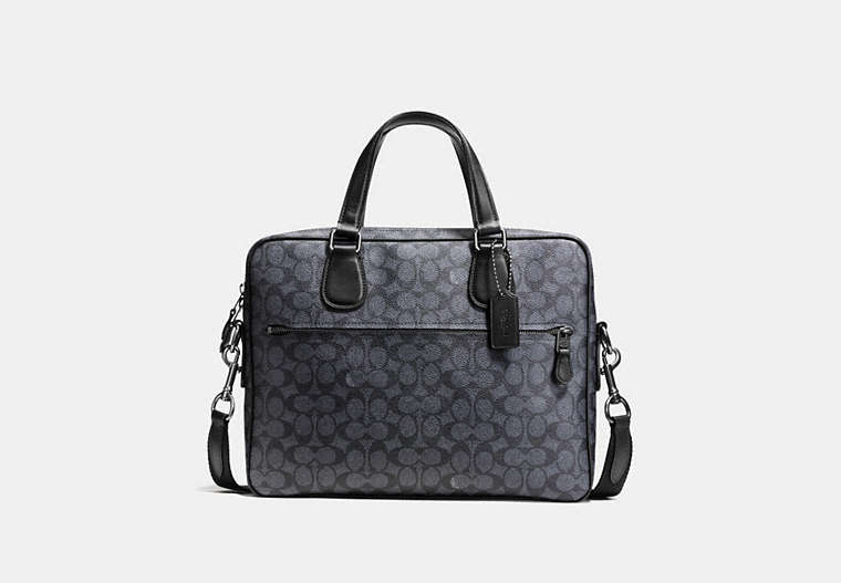 COACH®,HUDSON 5 BAG IN SIGNATURE COATED CANVAS,pvc,Black Antique Nickel/Charcoal,Front View