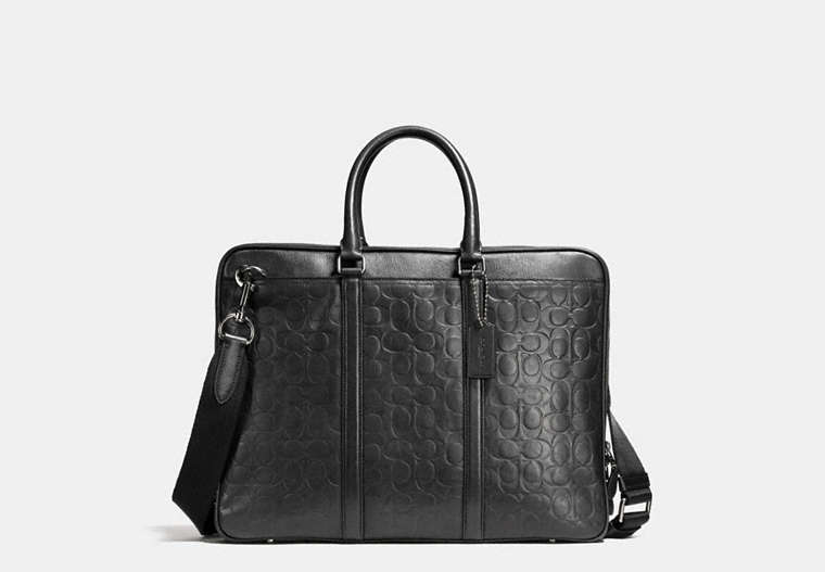 COACH®,METROPOLITAN BRIEF IN SIGNATURE SPORT CALF LEATHER,Leather,Large,Black Antique Nickel/Black,Front View