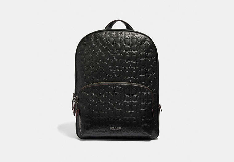 COACH®,KENNEDY BACKPACK IN SIGNATURE LEATHER,Leather,Large,Black Antique Nickel/Black,Front View image number 0