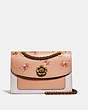 COACH®,PARKER WITH FLORAL PRINT,Leather,Medium,Brass/Beechwood Multi,Front View