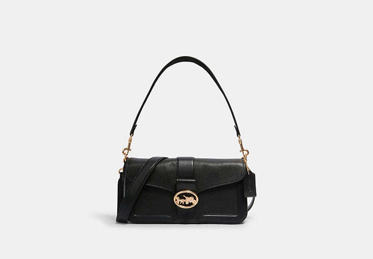 COACH®,GEORGIE SHOULDER BAG,Leather,Large,Gold/Black,Front View image number 0