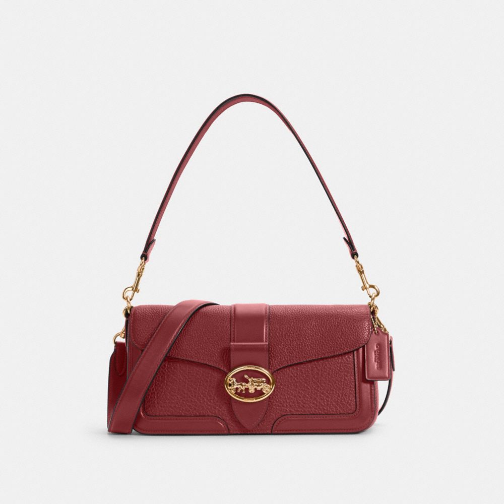 COACH®,GEORGIE SHOULDER BAG,Leather,Large,Gold/Cherry,Front View