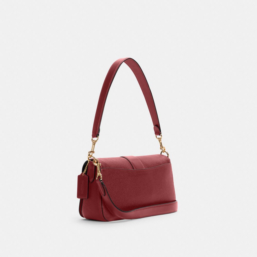 COACH®,GEORGIE SHOULDER BAG,Leather,Large,Gold/Cherry,Angle View