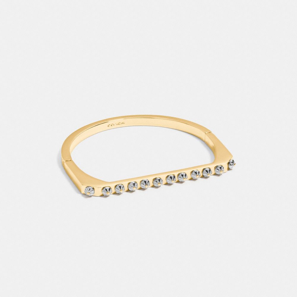 COACH®,DAISY RIVET SIDE HINGED BANGLE,Plated Brass,Gold/Silver,Front View