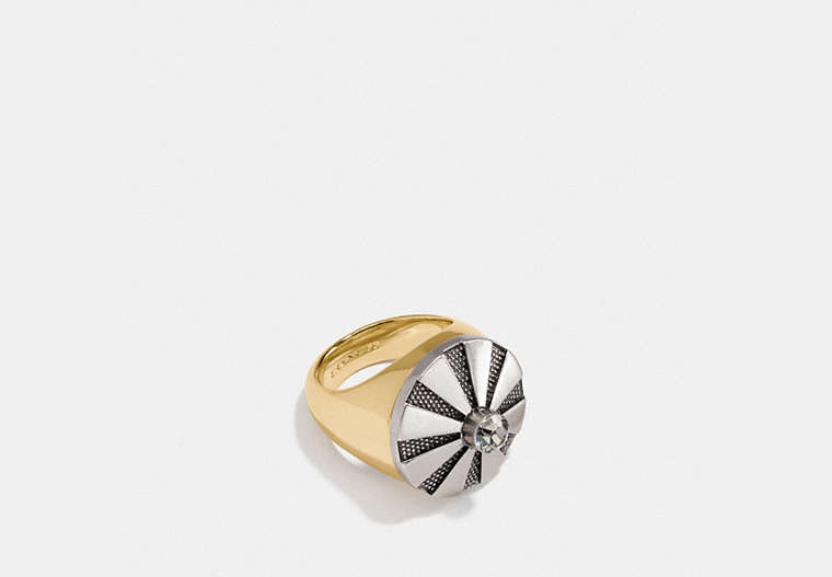 COACH®,LARGE DAISY RIVET COCKTAIL RING,Plated Brass,Gold/Silver,Front View