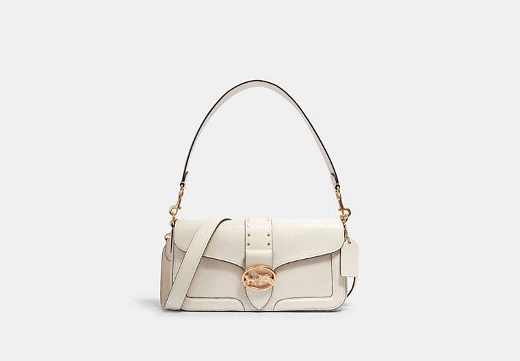 COACH®,GEORGIE SHOULDER BAG WITH RIVETS,Leather,Medium,Gold/Chalk,Front View