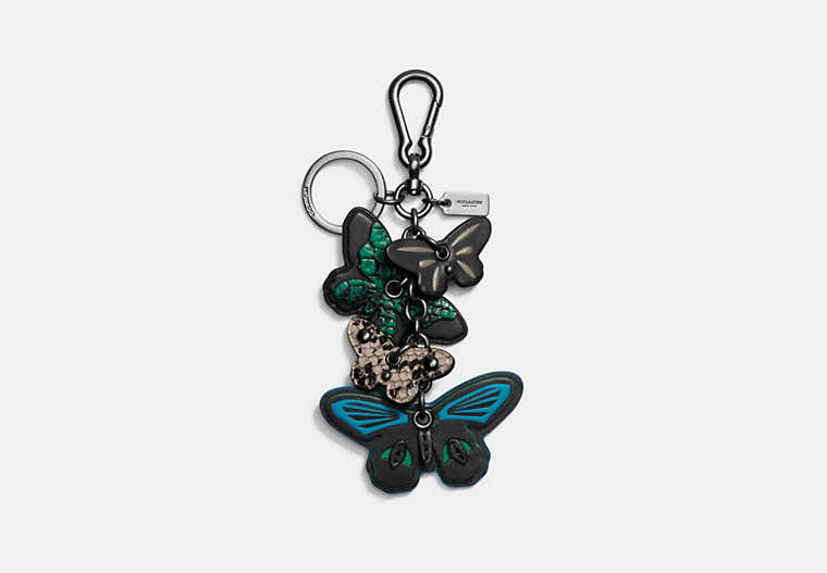 COACH®,CLUSTERED BUTTERFLY BAG CHARM,Metal Leather,Black/FOREST,Front View
