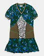 COACH®,DECO PALM SILK T-SHIRT DRESS,Silk,Blue Multicolor,Scale View