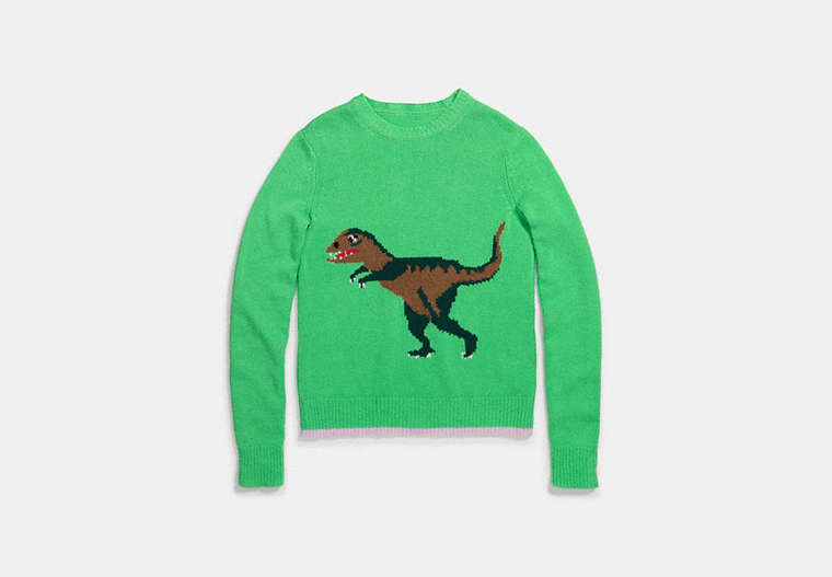 COACH®,REXY INTARSIA SWEATER,Cashmere Blend,GREEN,Front View