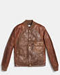 COACH®,PATCHED LEATHER VARSITY JACKET,n/a,Dark Saddle,Front View