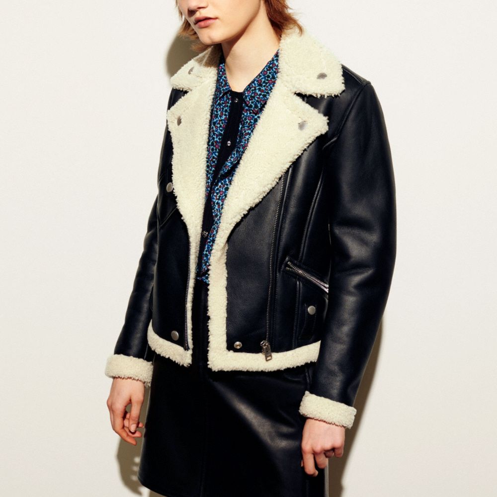 Shearling moto coat sale