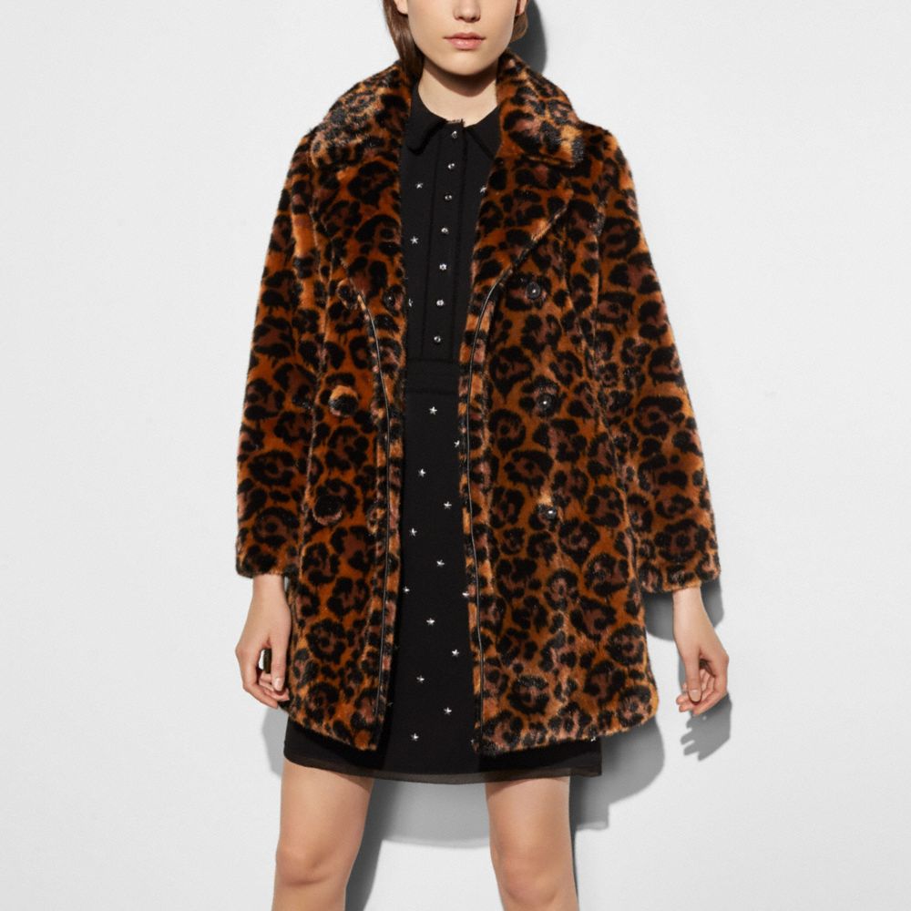 Camo Print Faux Fur Coat