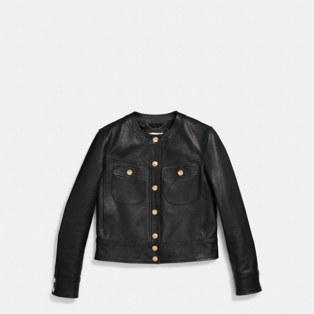 Collarless Leather Jacket