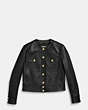 COACH®,COLLARLESS LEATHER JACKET,Leather,Black,Scale View