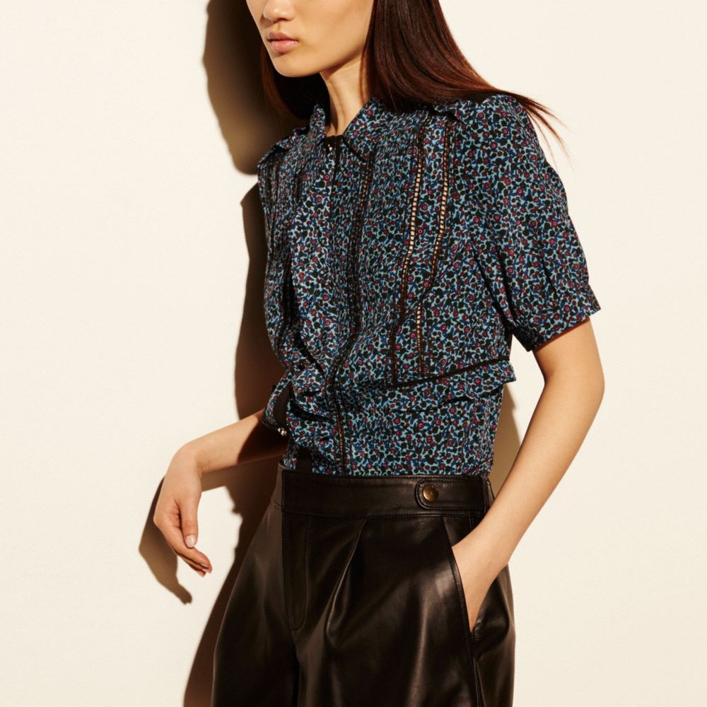 Floral Silk Ruffle Top