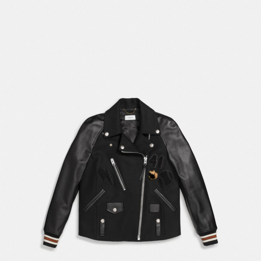 COACH®,BASEBALL MOTO JACKET,Mixed Material,Black,Scale View