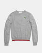 COACH®,REXY PATCH LONG SLEEVE CREW SWEATER,Cashmere Blend,GREY,Scale View
