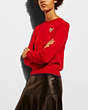 COACH®,REXY PATCH LONG SLEEVE CREW SWEATER,Cashmere Blend,Scarlet,Front View