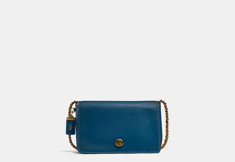 COACH®,DINKY 24,Leather,Small,Brass/Dark Denim,Front View