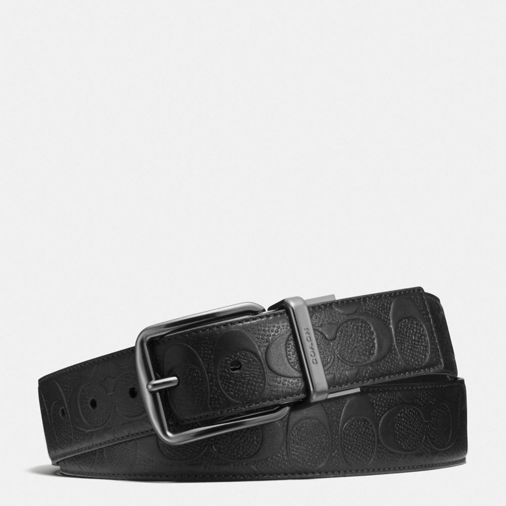 COACH®,HARNESS BUCKLE CUT-TO-SIZE REVERSIBLE BELT, 38MM,Black,Front View image number 0