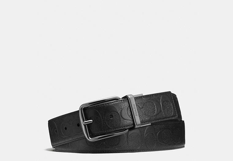 COACH®,HARNESS BUCKLE CUT-TO-SIZE REVERSIBLE BELT, 38MM,Black,Front View