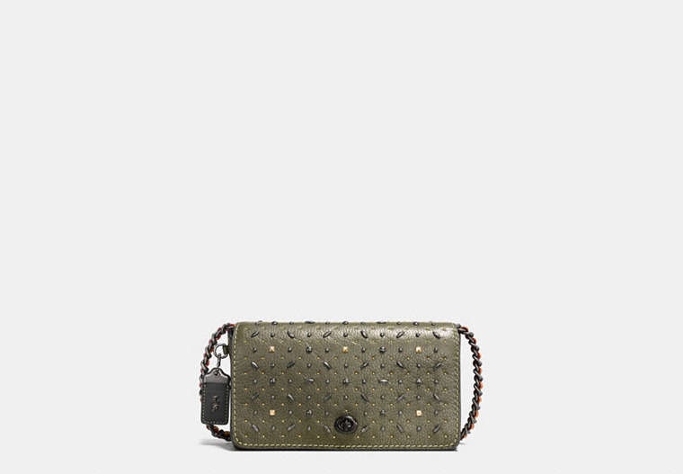 COACH®,DINKY WITH RIVETS,Leather,Mini,Pewter/Olive,Front View