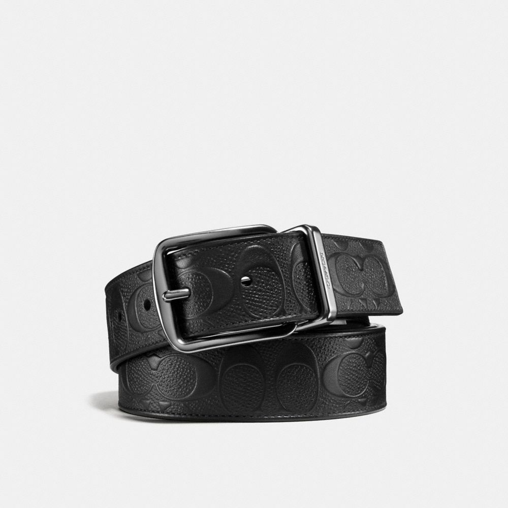 COACH®,HARNESS BUCKLE CUT-TO-SIZE REVERSIBLE BELT, 38MM,Leather,Black,Front View