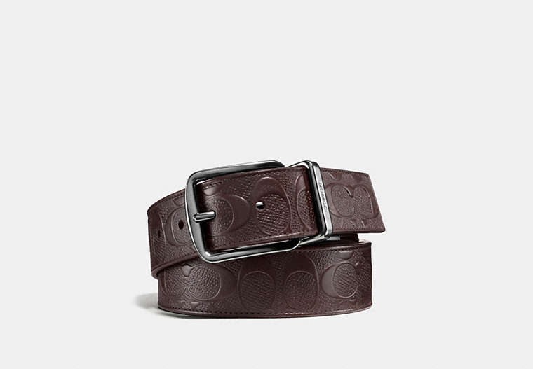 COACH®,HARNESS BUCKLE CUT-TO-SIZE REVERSIBLE BELT, 38MM,Leather,MAHOGANY/MAHOGANY,Front View