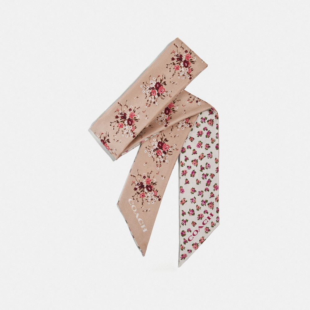 Mini écharpe skinny en soie à imprimé rose vintage