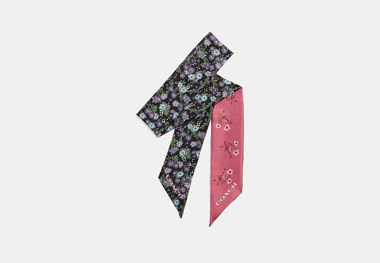 COACH®,FLORAL BOW PRINT SILK SKINNY SCARF,Silk,CORAL/PINK,Front View