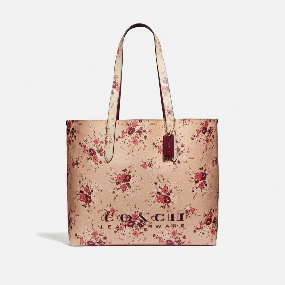 COACH®,HIGHLINE TOTE WITH FLORAL PRINT,pvc,Gold/Beechwood,Front View