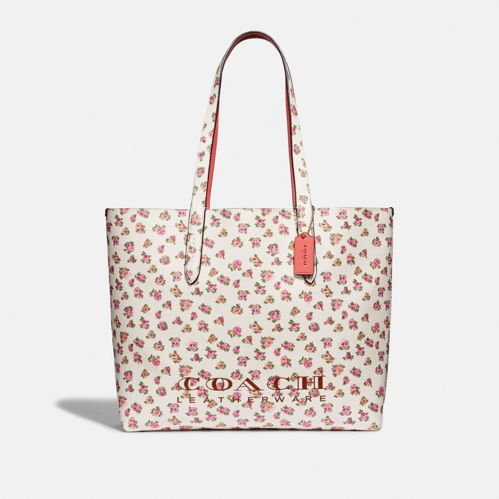 COACH®,HIGHLINE TOTE WITH FLORAL PRINT,pvc,Gold/Chalk,Front View