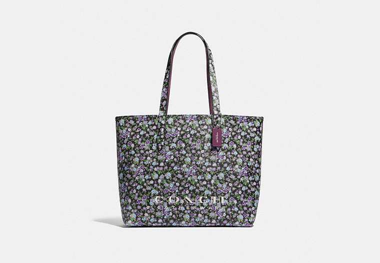 COACH®,HIGHLINE TOTE WITH FLORAL PRINT,pvc,Silver/BLACK1,Front View