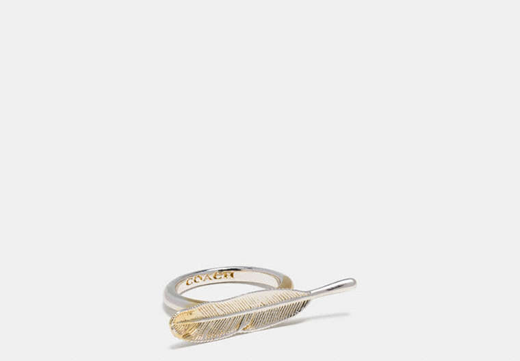 COACH®,GILDED FEATHER RING,Plated Brass,Silver/Gold,Front View