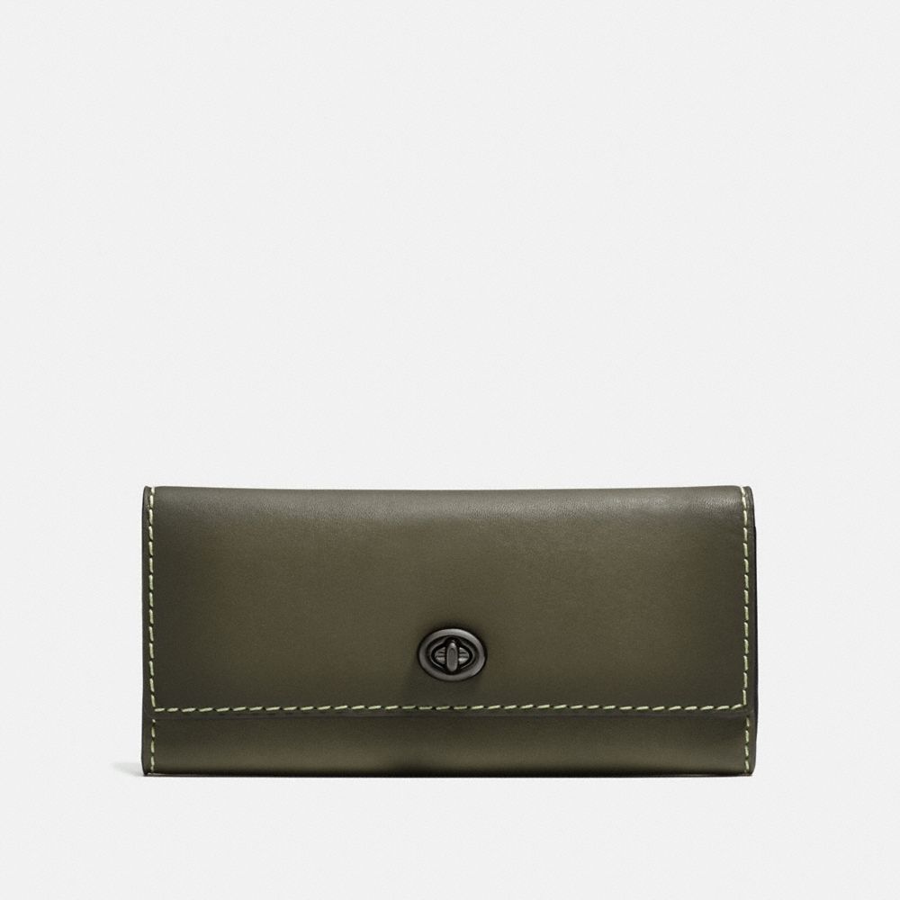 COACH®,TURNLOCK WALLET,Leather,Pewter/Olive,Front View