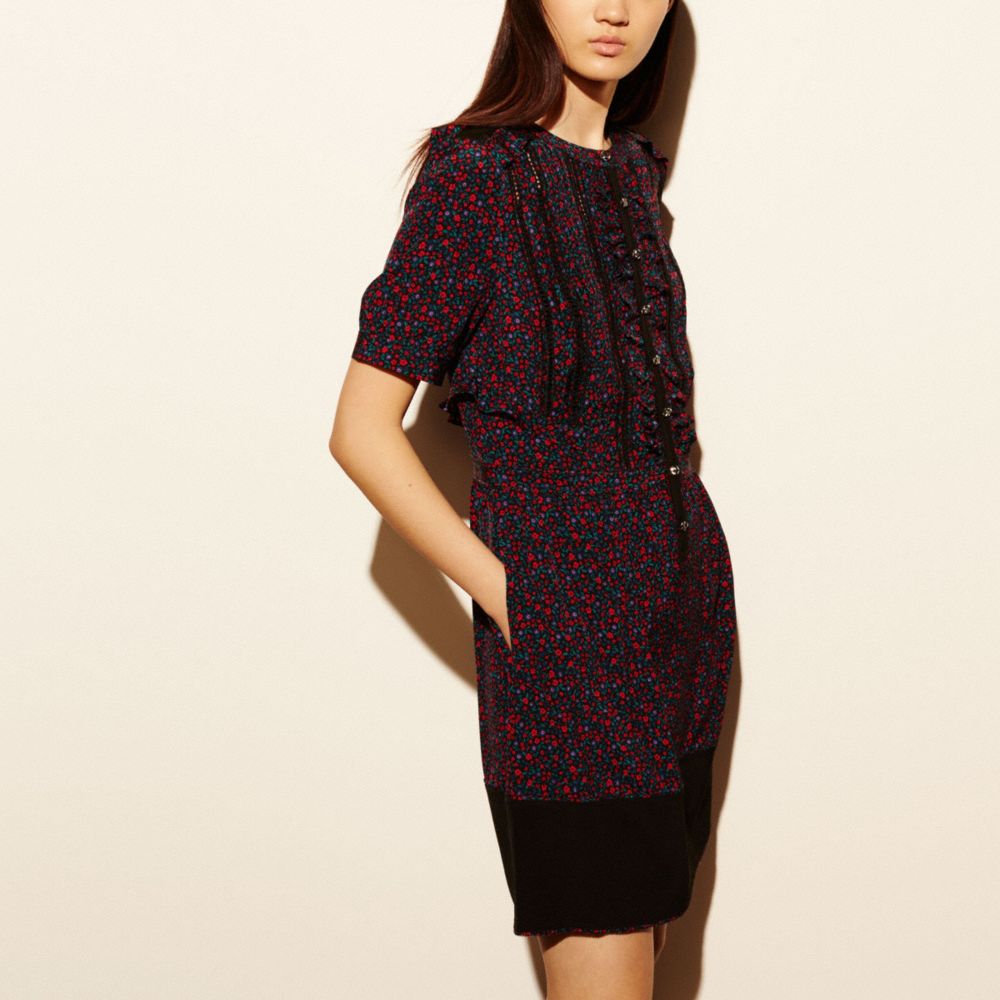 Floral Silk Ruffle Dress