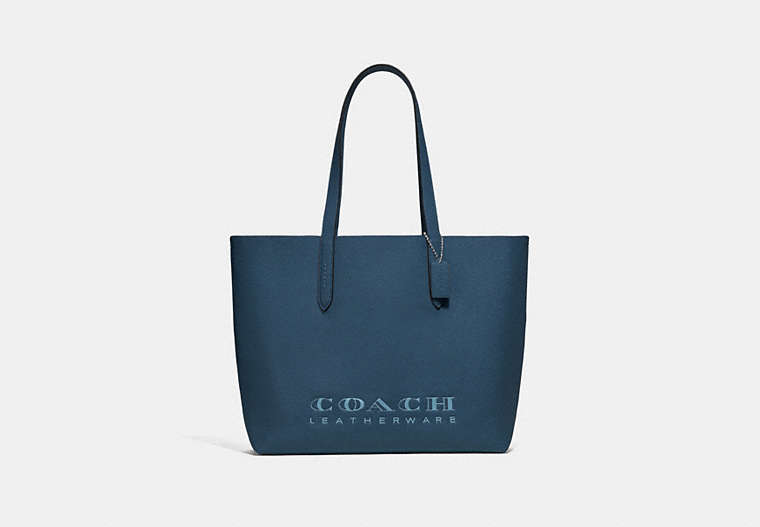 COACH®,HIGHLINE TOTE,Leather,Large,Silver/DARK DENIM,Front View