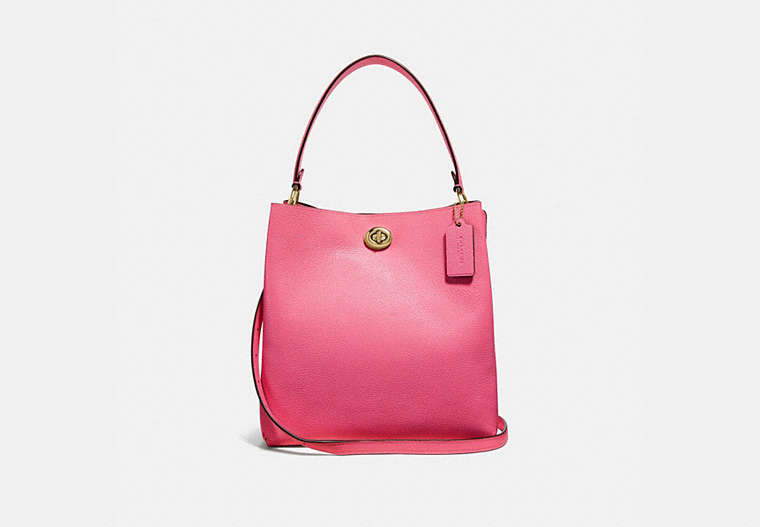 COACH®,CHARLIE BUCKET BAG,Pebbled Leather,Large,Brass/Confetti Pink,Front View
