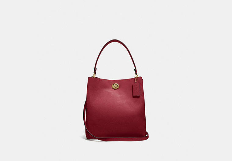 COACH®,CHARLIE BUCKET BAG,Pebbled Leather,Large,Gold/Deep Red,Front View