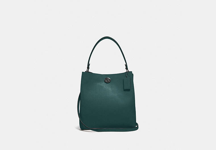 COACH®,CHARLIE BUCKET BAG,Pebbled Leather,Large,Gunmetal/Dark Turquoise,Front View