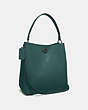 COACH®,CHARLIE BUCKET BAG,Pebbled Leather,Large,Gunmetal/Dark Turquoise,Angle View