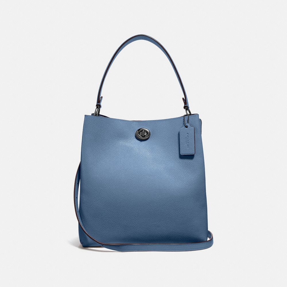 COACH®,CHARLIE BUCKET BAG,Large,Gunmetal/Stone Blue,Front View